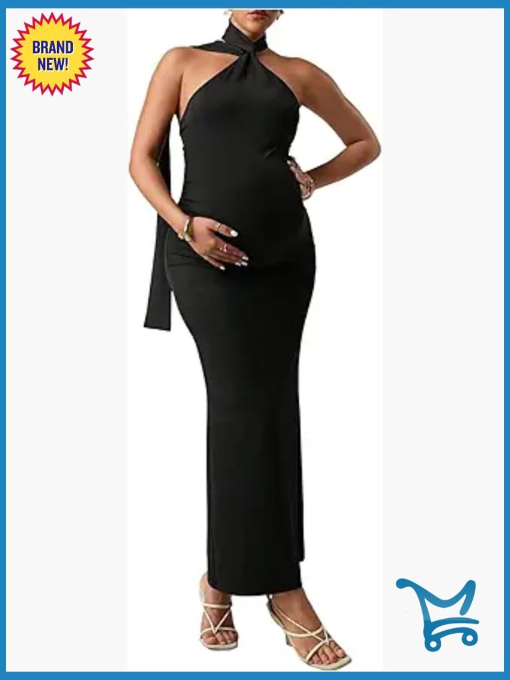 Maternity Sleeveless Halter Long Bodycon Dress Criss Cross Cocktail